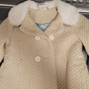 Disney Cream Pea Coat with Faux Fur Collar